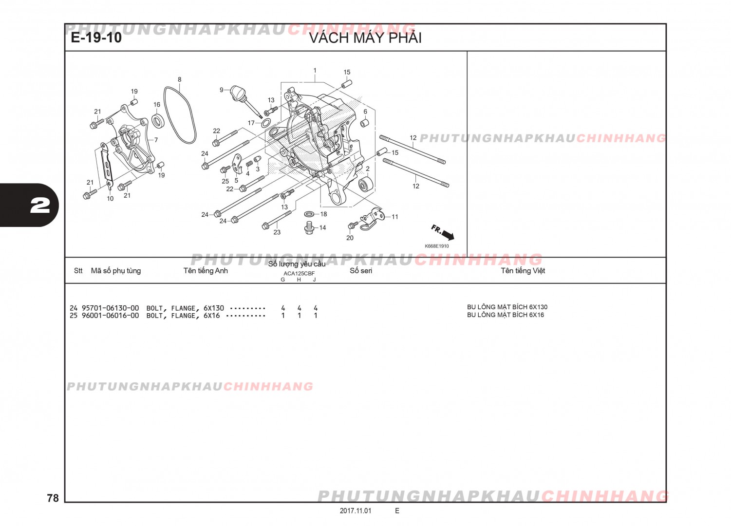 E19-10 - VÁCH MÁY PHẢI - HONDA AIR BLADE 125 2016 (K66)