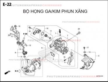 E22 – BỘ HỌNG GA KIM PHUN – HONDA LEAD 125 4VAL 2025 (K2TS)