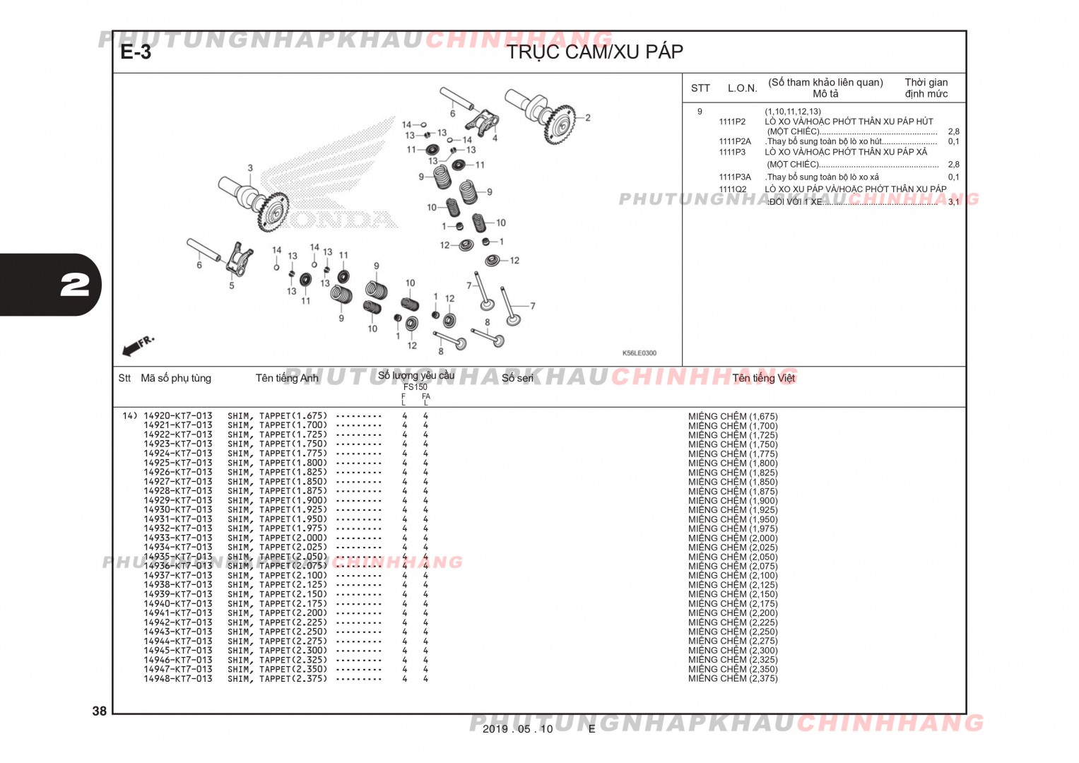 E3 - TRỤC CAM XU PÁP - HONDA WINNER X V2 2019 (K56L)