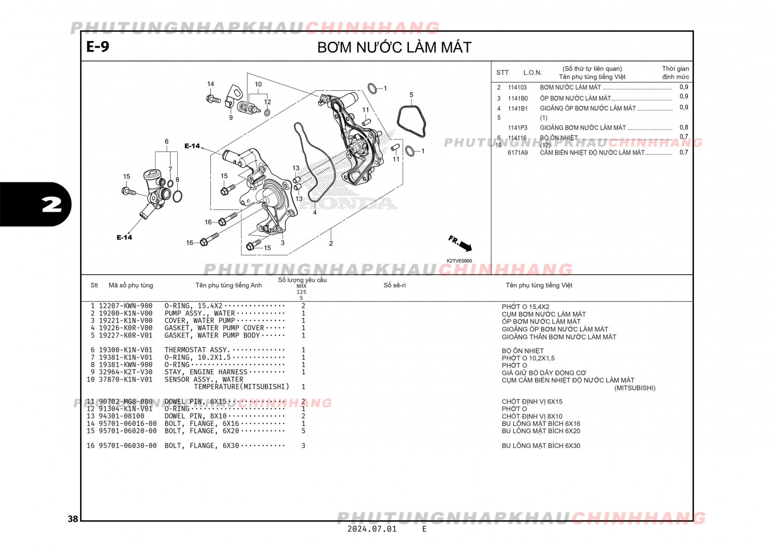 E9 - BƠM NƯỚC LÀM MÁT - HONDA LEAD 125 4VAL 2025 (K2TS)