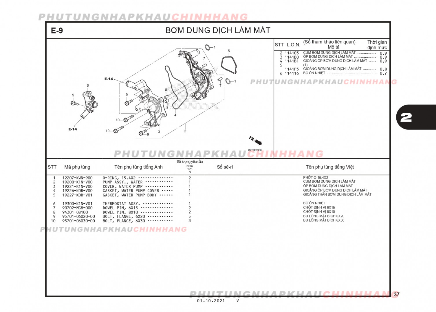 E9 - BƠM NƯỚC MÁT - HONDA LEAD 125 4VAL (K2T)