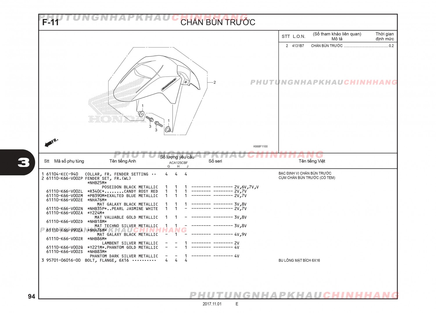 F11 - CHẮN BÙN TRƯỚC - HONDA AIR BLADE 125 2016 (K66)