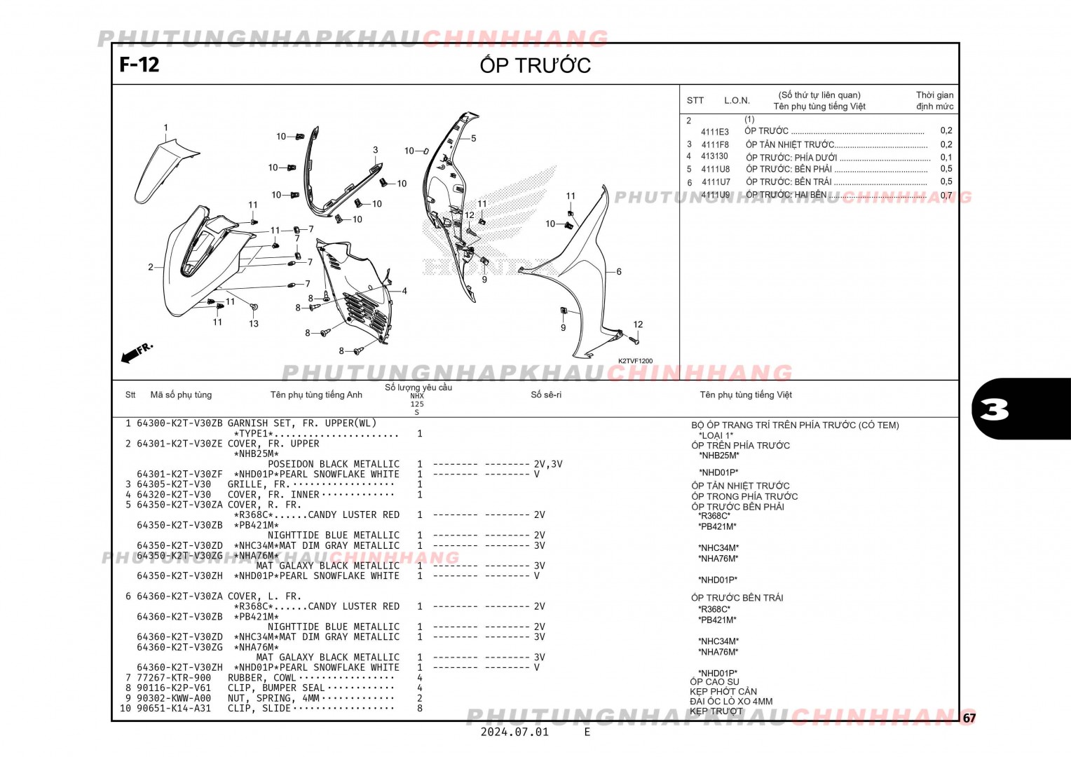 F12 - ỐP TRƯỚC TRƯỚC - HONDA LEAD 125 4VAL 2025 (K2TS)