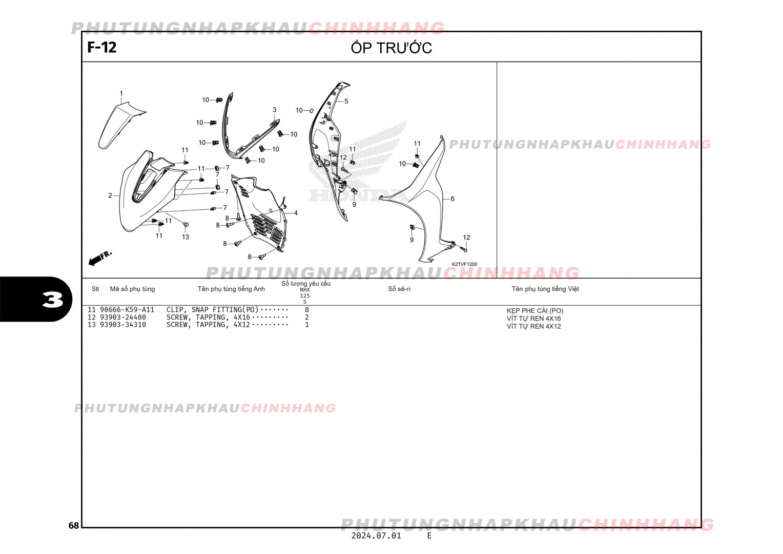 F12 - ỐP TRƯỚC TRƯỚC - HONDA LEAD 125 4VAL 2025 (K2TS)