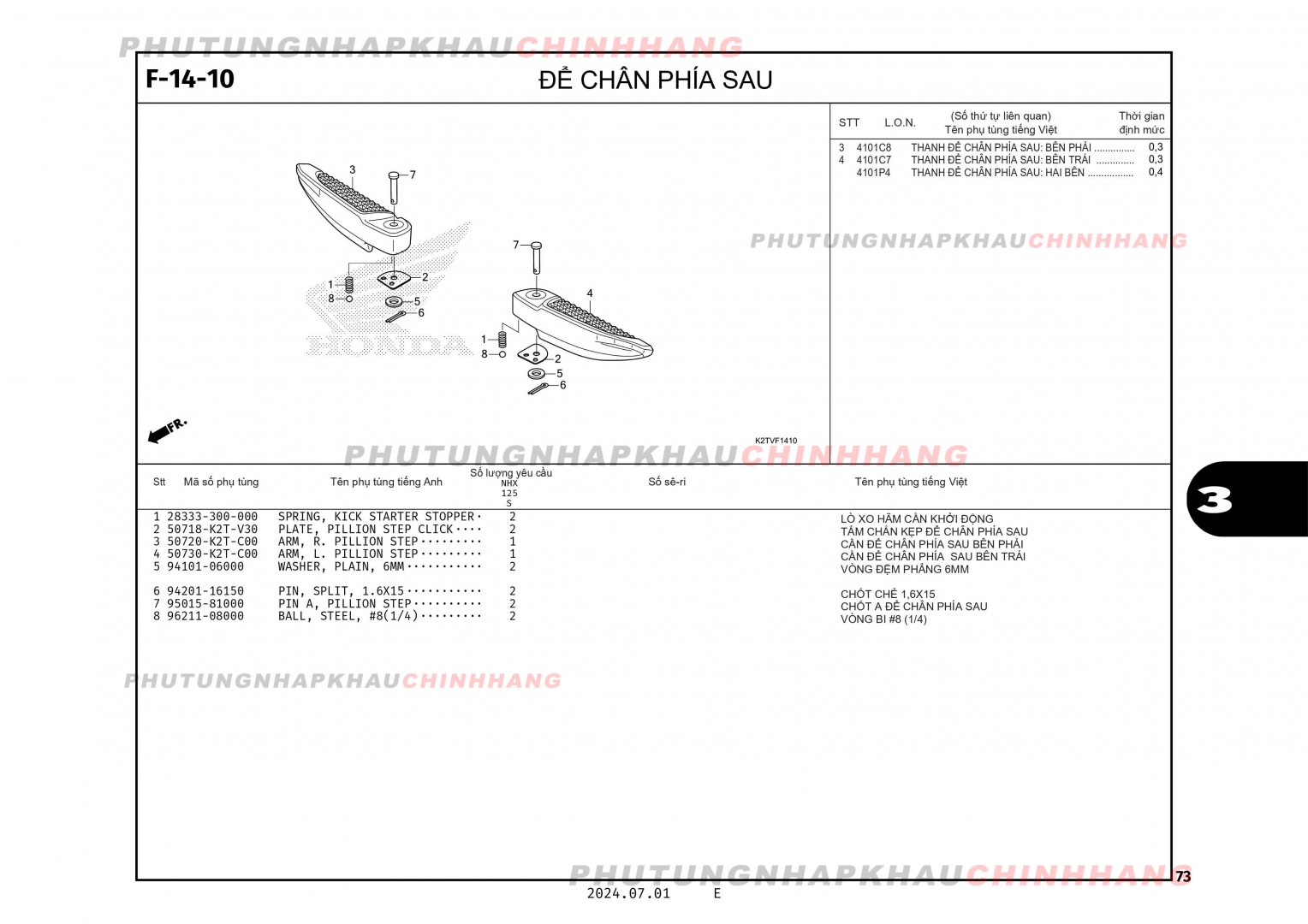 F14-10 - ĐỂ CHÂN PHÍA SAU - HONDA LEAD 125 4VAL 2025 (K2TS)