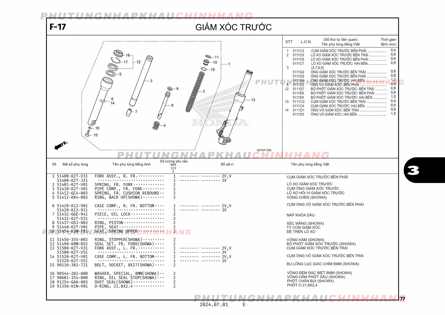 F17 - GIẢM XÓC TRƯỚC - HONDA LEAD 125 4VAL 2025 (K2TS)