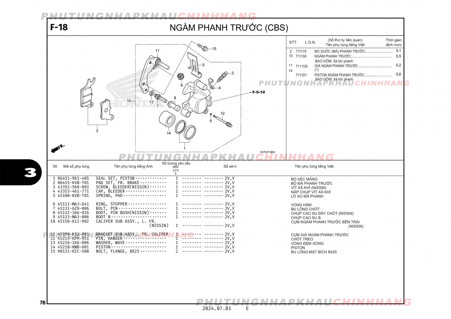 F18 - NGÀM PHANH TRƯỚC (CBS) - HONDA LEAD 125 4VAL 2025 (K2TS)