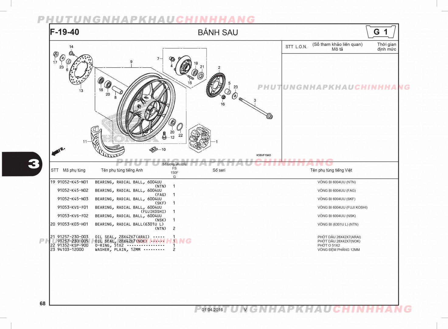 F19-40 - BÁNH SAU - HONDA WINNER 150 V1 2016 (K56G)