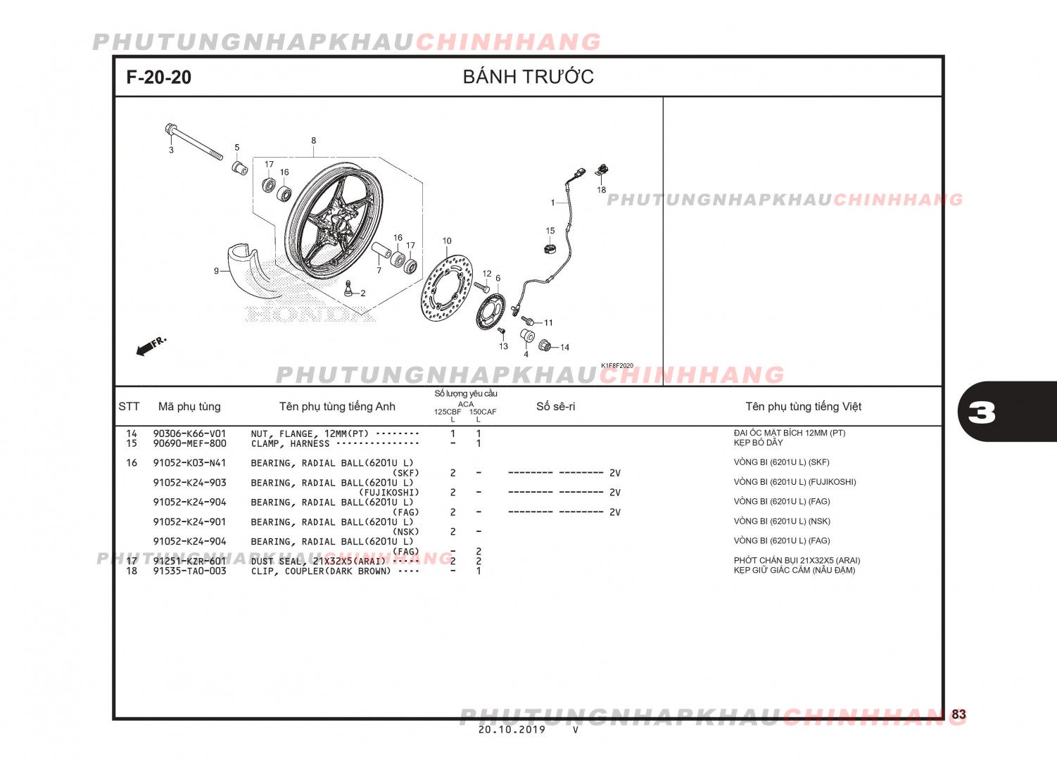 F20-20 - BÁNH TRƯỚC - HONDA AIR BLADE 125-150 2020 (K1G-K1F)