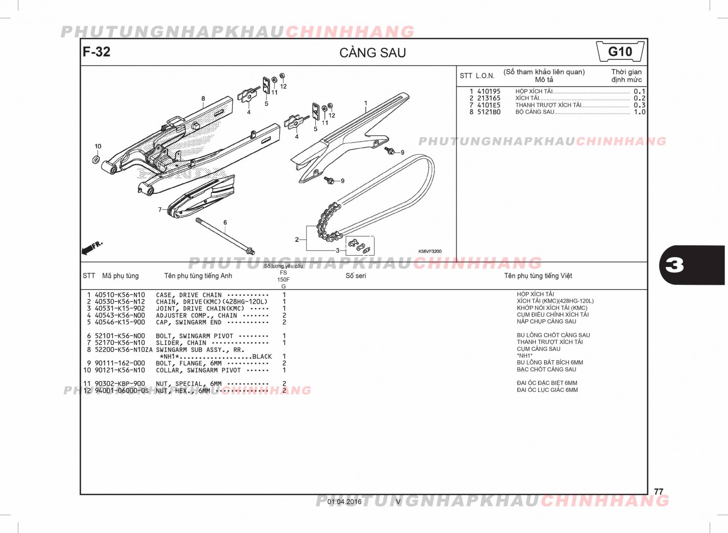 F32 - CÀNG SAU - HONDA WINNER 150 V1 2016 (K56G)