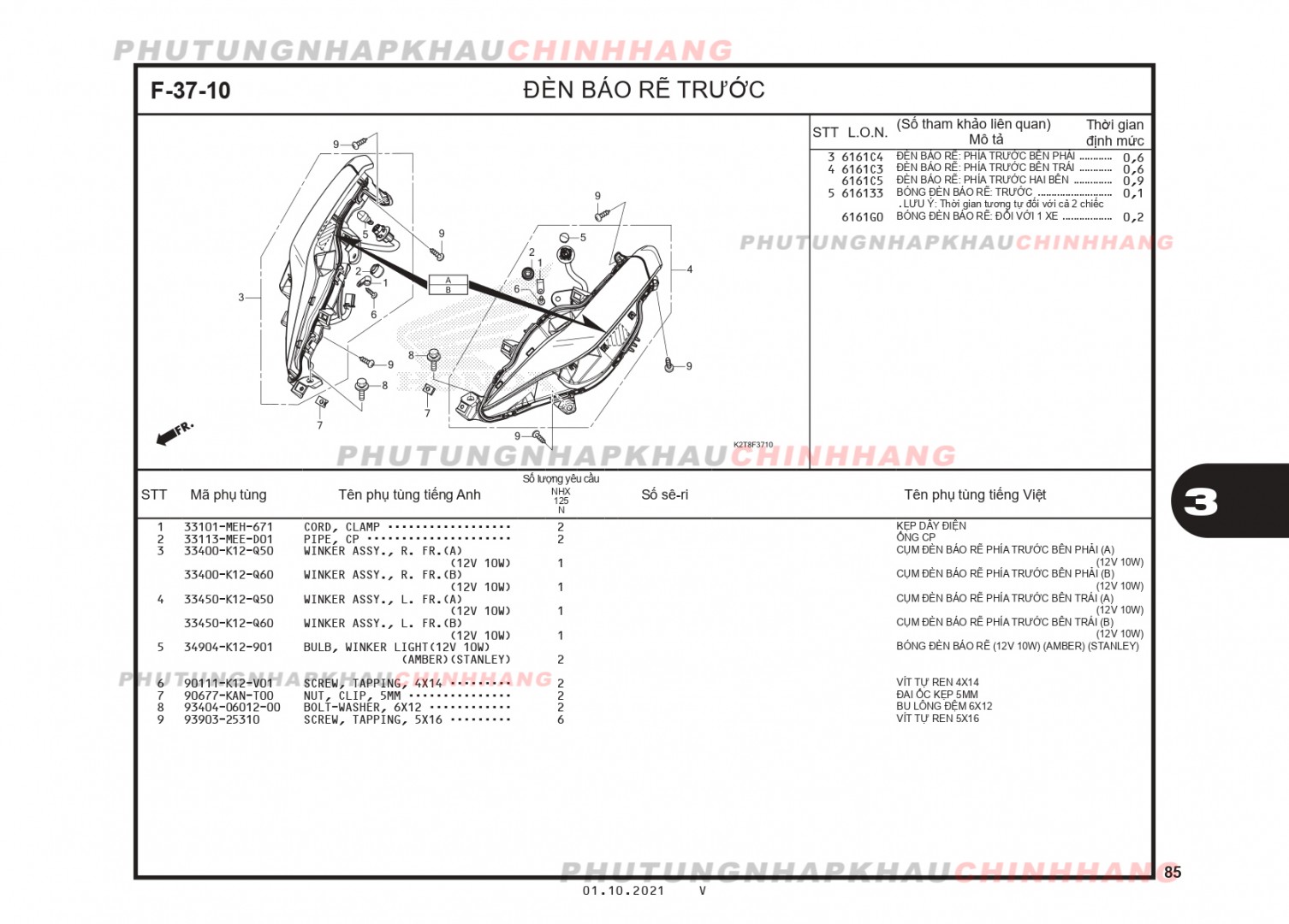 F37-10 - ĐÈN XI NHAN TRƯỚC - HONDA LEAD 125 4VAL (K2T)