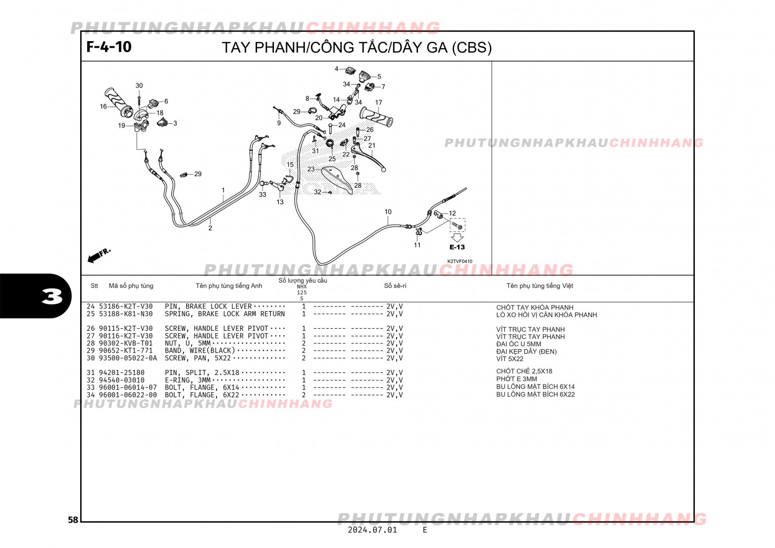 F4-10 - TAY PHANH CÔNG TẮC DÂY GA (CBS) - HONDA LEAD 125 4VAL 2025 (K2TS) 1