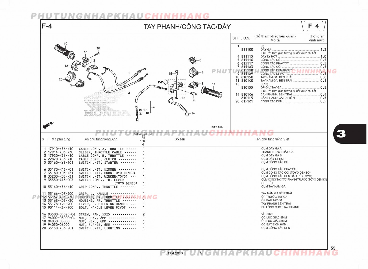 F4 - TAY PHANH CÔNG TẮC DÂY - HONDA WINNER 150 V1 2016 (K56G)