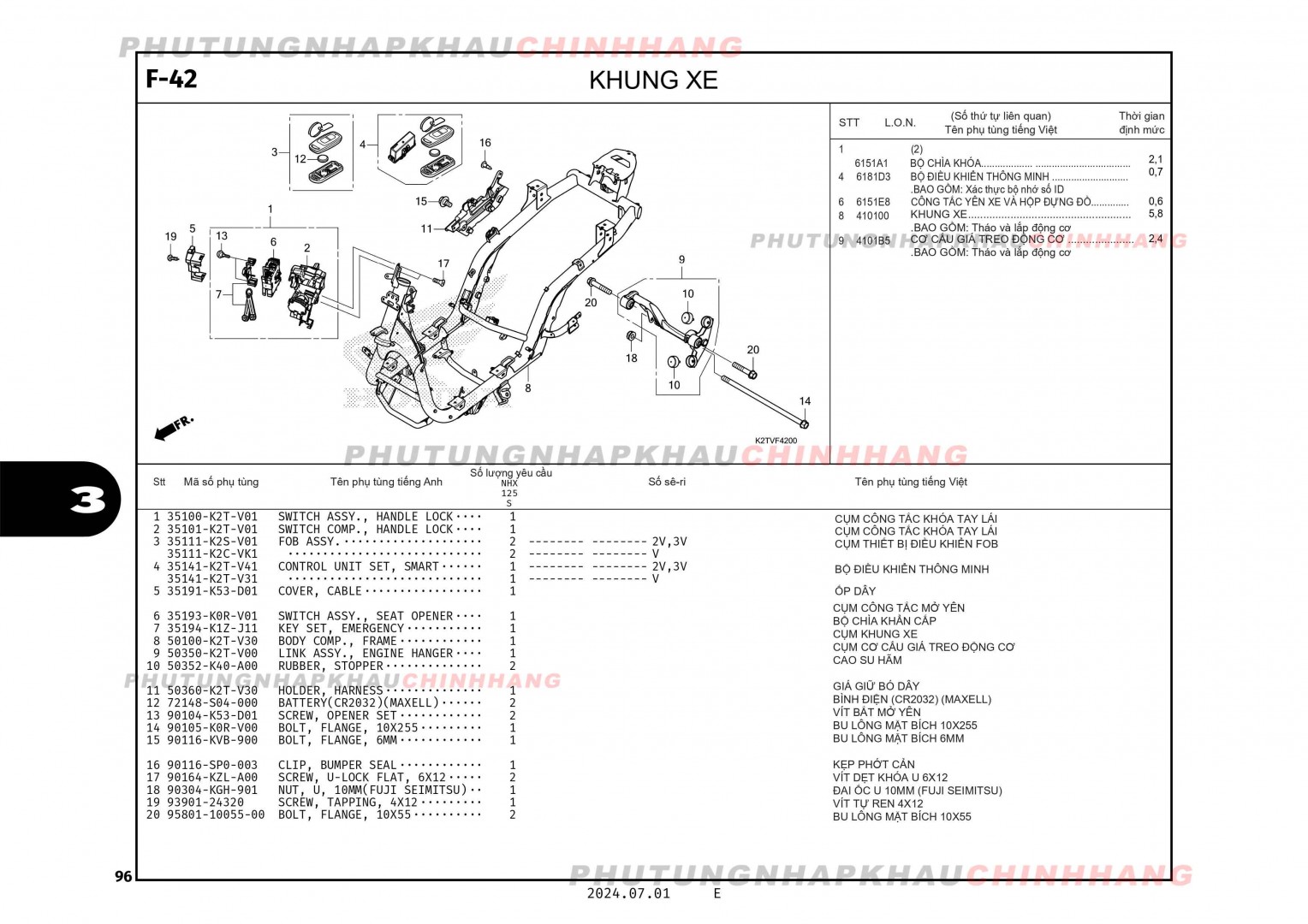 F42 - KHUNG XE - HONDA LEAD 125 4VAL 2025 (K2TS)