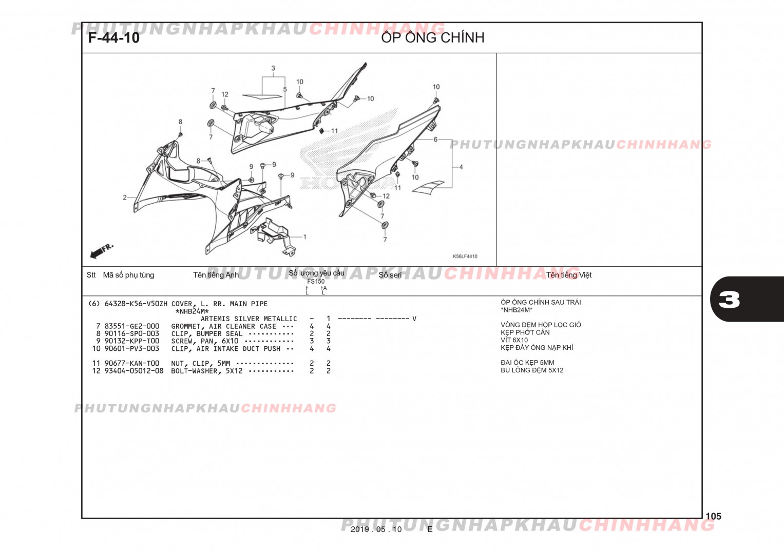 F44-10 - ỐP ỐNG CHÍNH - HONDA WINNER X V2 2019 (K56L)