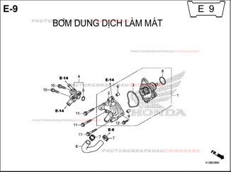 E9 – BƠM DUNG DỊCH LÀM MÁT – HONDA LEAD 125 (K12)