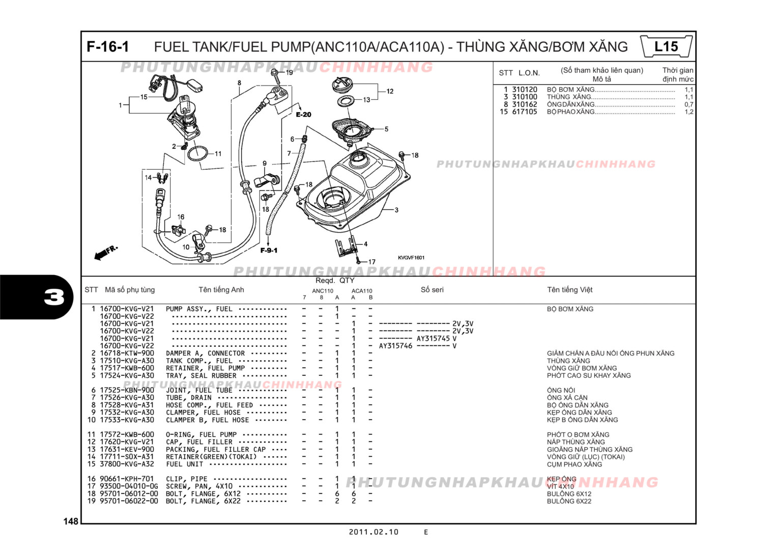 F16-1 - BÌNH XĂNG BƠM XĂNG - HONDA AIR BLADE 110 (KVG)