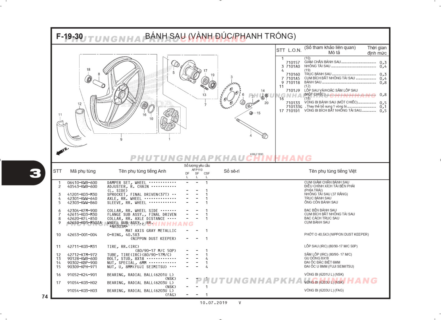 F19-30 - BÁNH SAU VÀNH ĐÚC - HONDA WAVE RSX 110 (K90J)