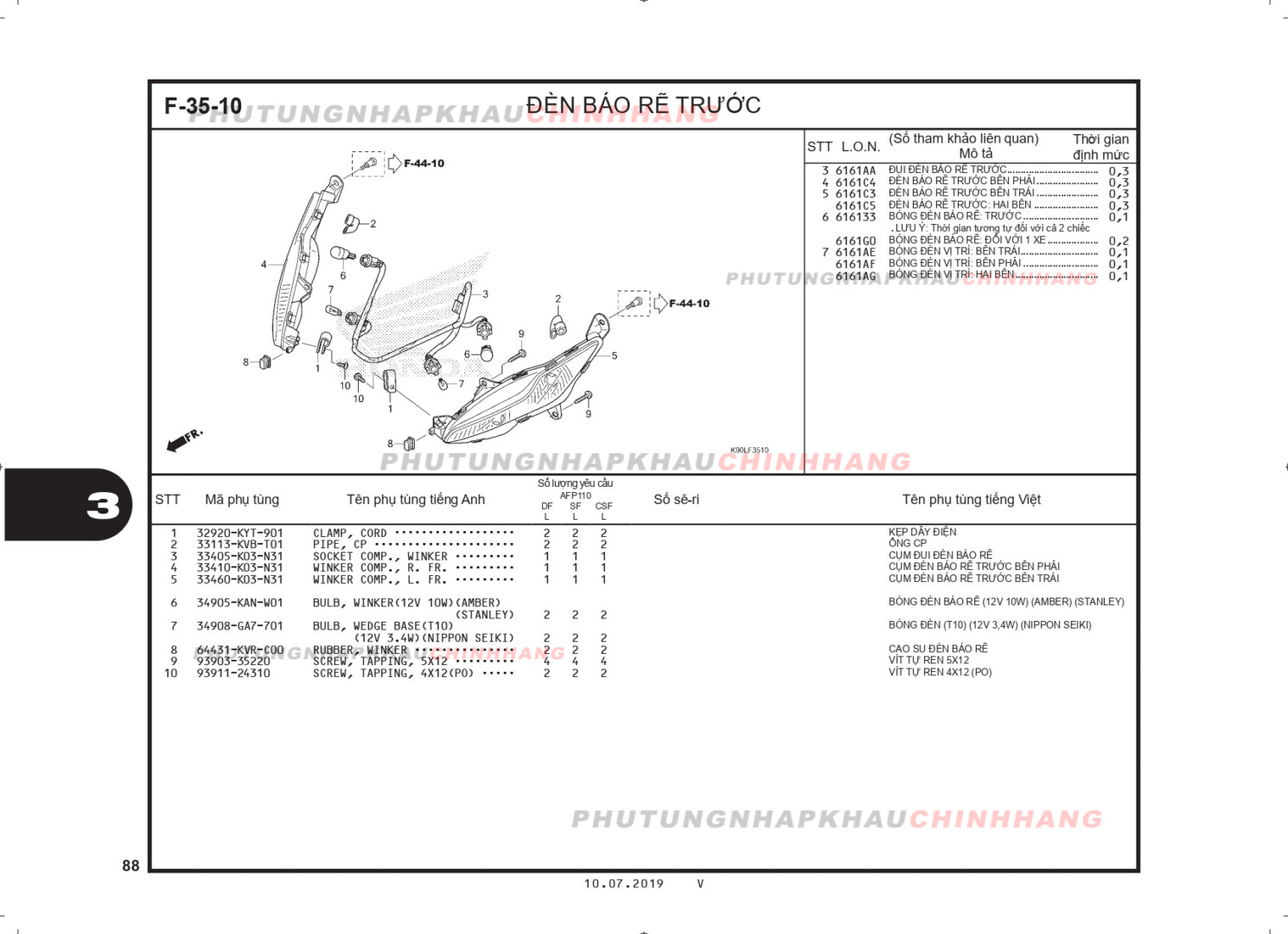 F35-10 - ĐÈN XI NHAN TRƯỚC - HONDA WAVE RSX 110 (K90J)
