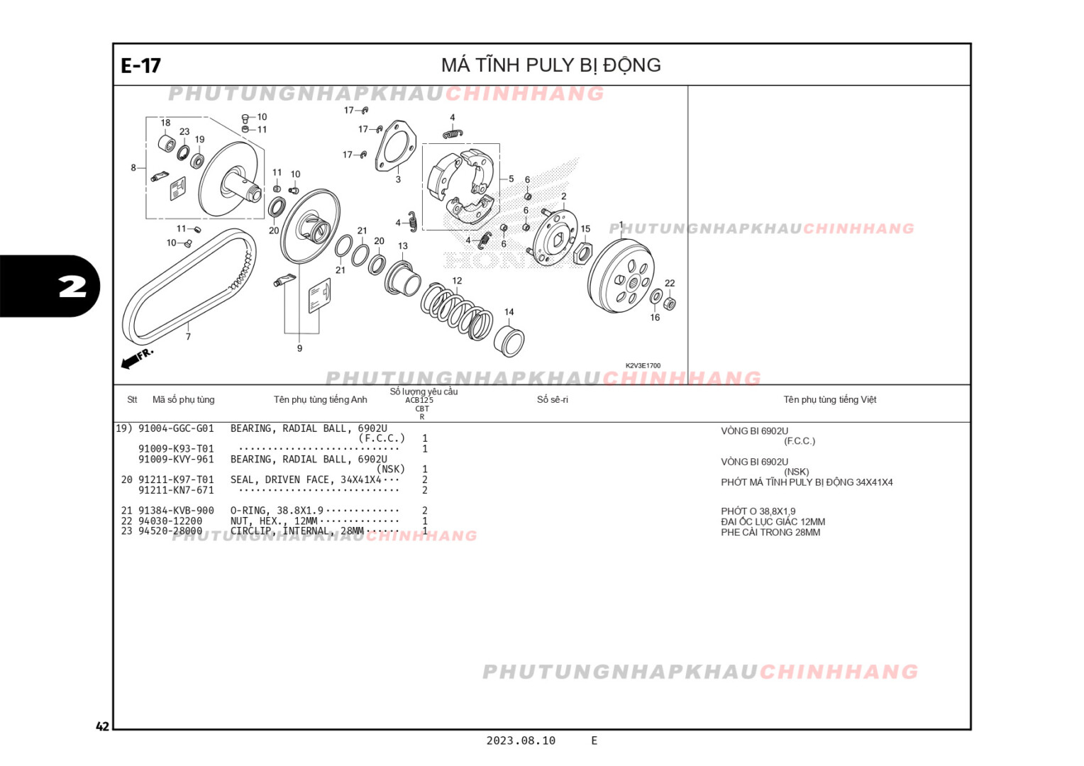 E17 - MÁ TĨNH PULY BỊ ĐỘNG - HONDA VARIO 125 (K2V)