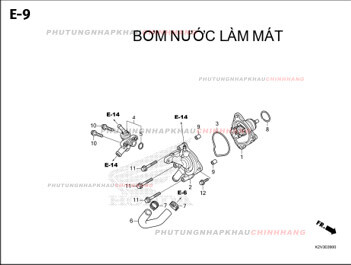 E9 – BƠM NƯỚC LÀM MÁT – HONDA VARIO 125 (K2V)