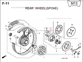 F11 – BÁNH SAU (NAN HOA) – HONDA WAVE A A+ZX S RS 100