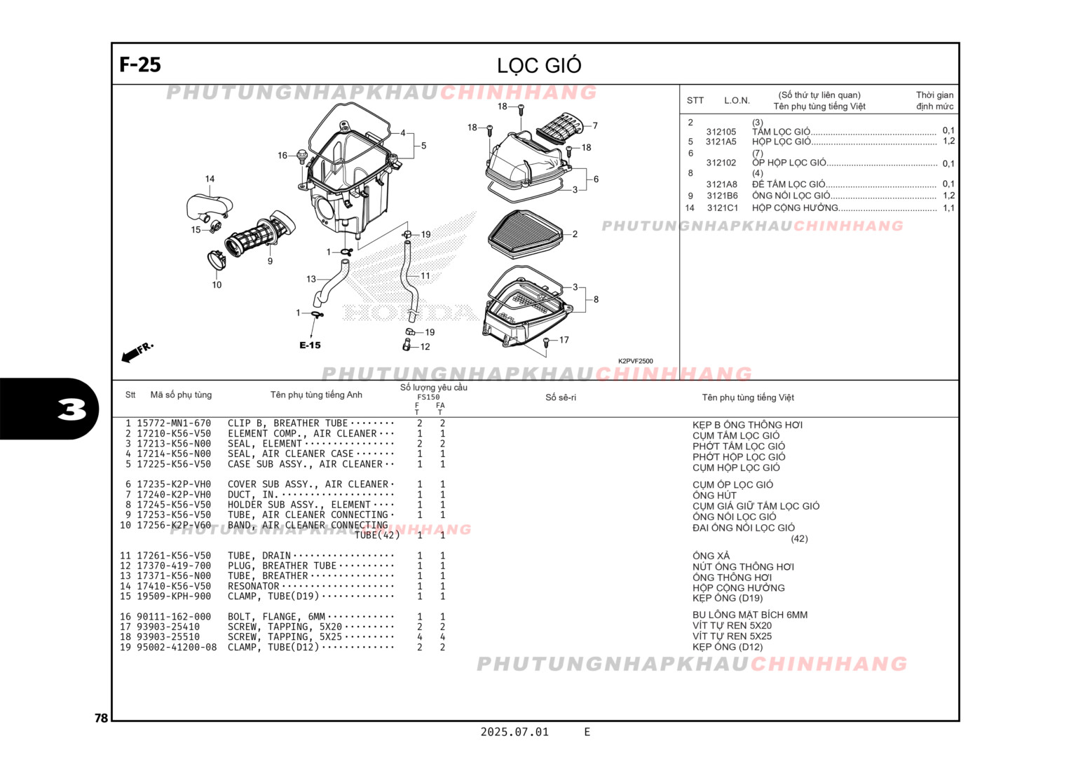 F25 - LỌC GIÓ - HONDA WINNER R 150 (K2PT)