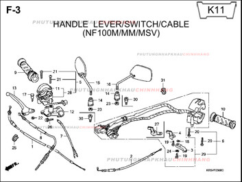F3 – TAY PHANH CÔNG TẮC DÂY – HONDA WAVE A A+ZX S RS 100