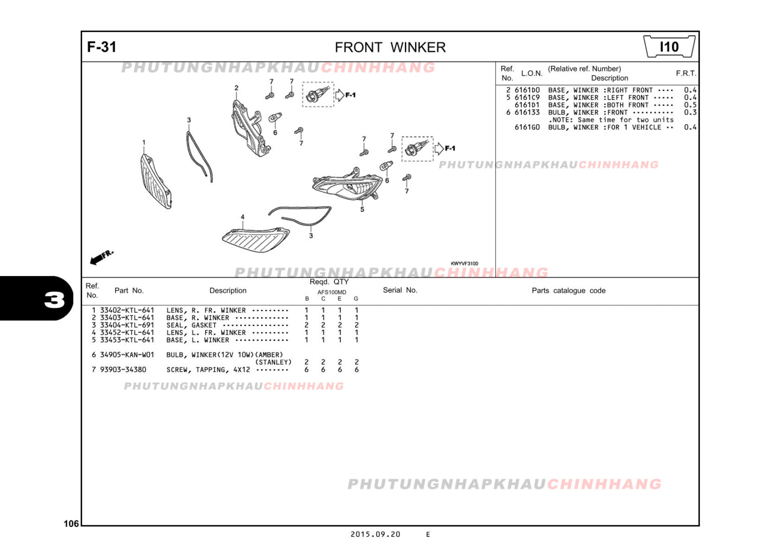 F31 - ĐÈN XI NHAN TRƯỚC - HONDA WAVE ALPHA 100 (KWY)