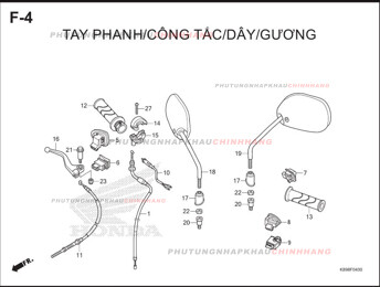 F4 – TAY PHANH CÔNG TẮC DÂY GƯƠNG – HONDA WAVE ALPHA 110 (K89)