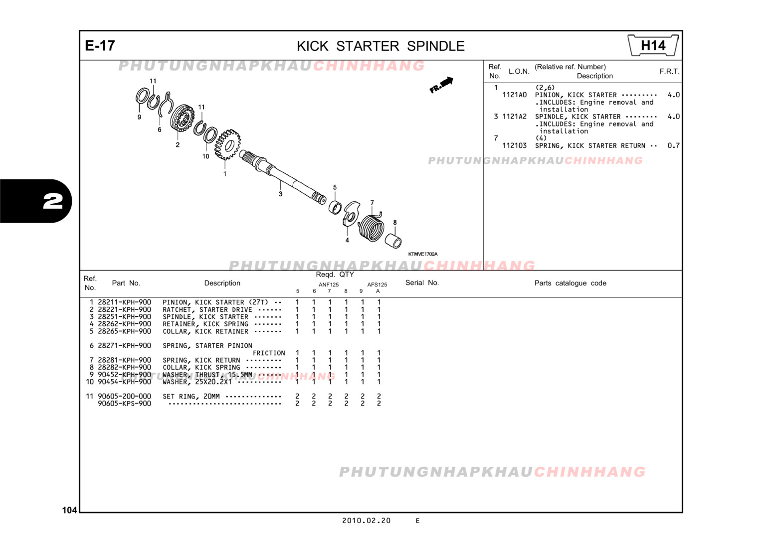 E17 - TRỤC CẦN KHỞI ĐỘNG - HONDA FUTURE II NEO X 125