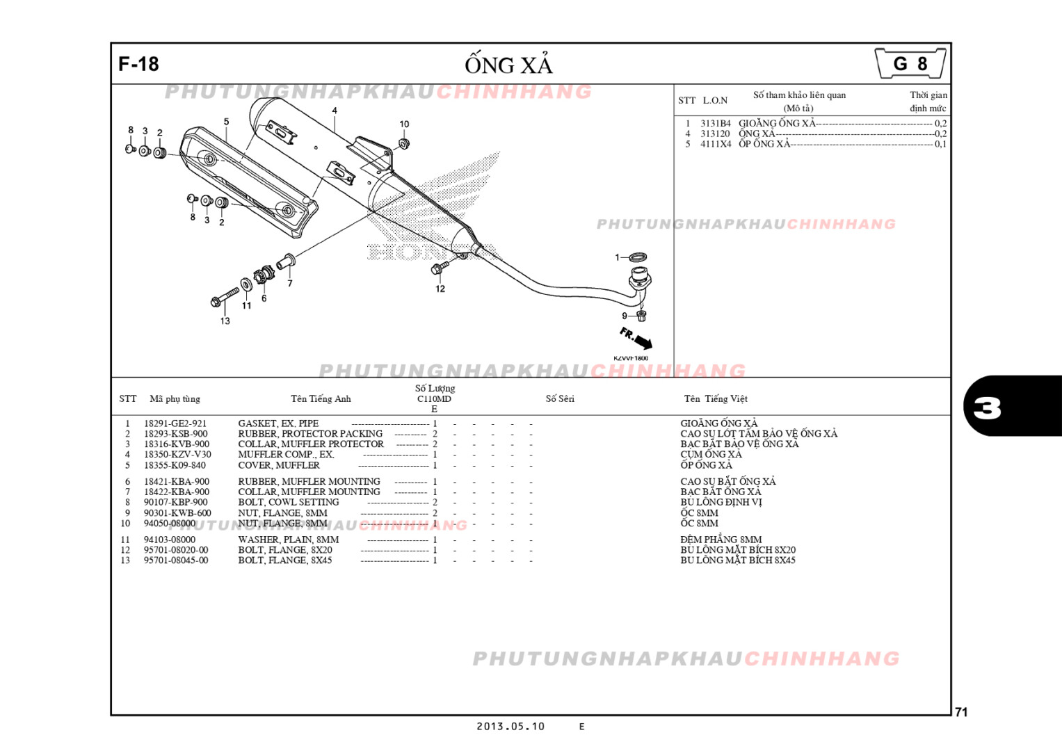 F18 - ỐNG XẢ - HONDA DREAM 110 (KZV)