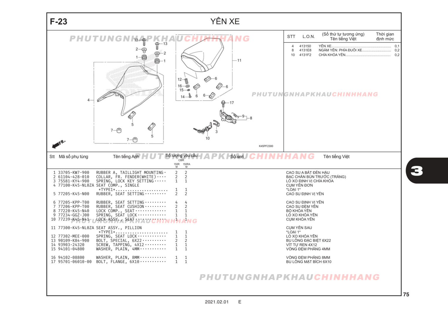 F23 - YÊN XE - HONDA CBR 150R (K45R)