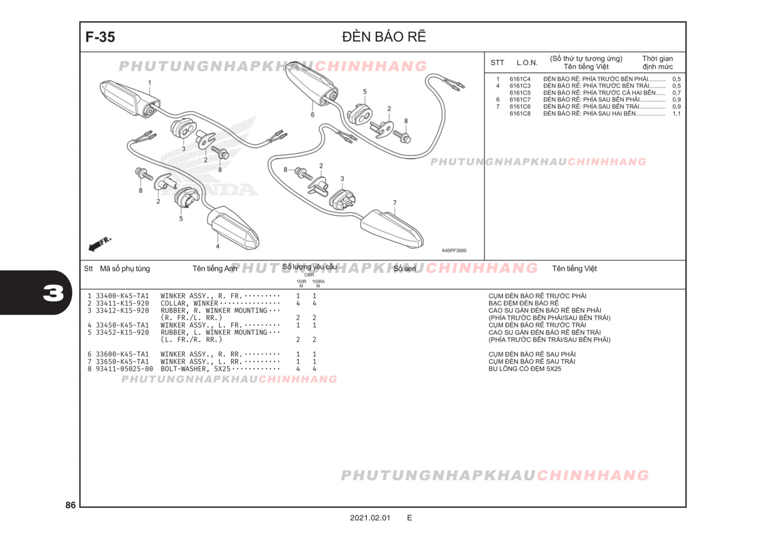 F35 - ĐÈN XI NHAN - HONDA CBR 150R (K45R)