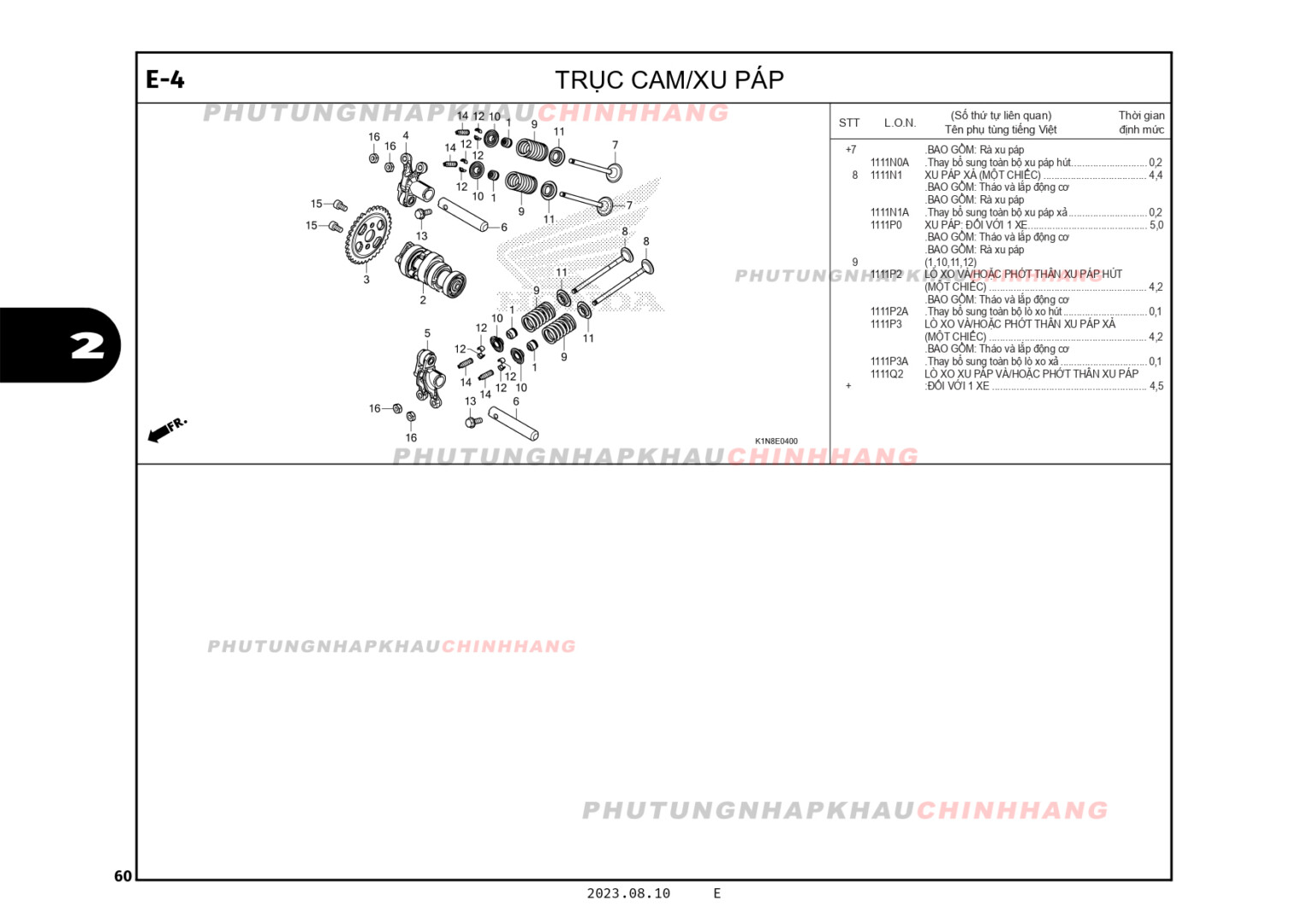 E4 - TRỤC CAM XU PÁP - HONDA SH MODE 125 (K1N)