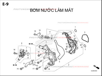 E9 – BƠM NƯỚC LÀM MÁT – HONDA AIR BLADE 125-160 (K3AT-K2ZT)