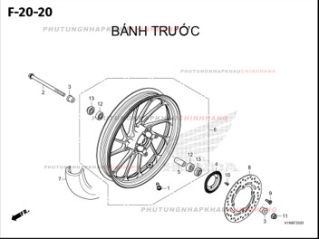 F20-20 – BÁNH TRƯỚC – HONDA SH MODE 125 (K1N)